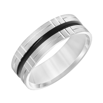 Artcarved 14K White Gold With Black Line 7mm Wedding Ring