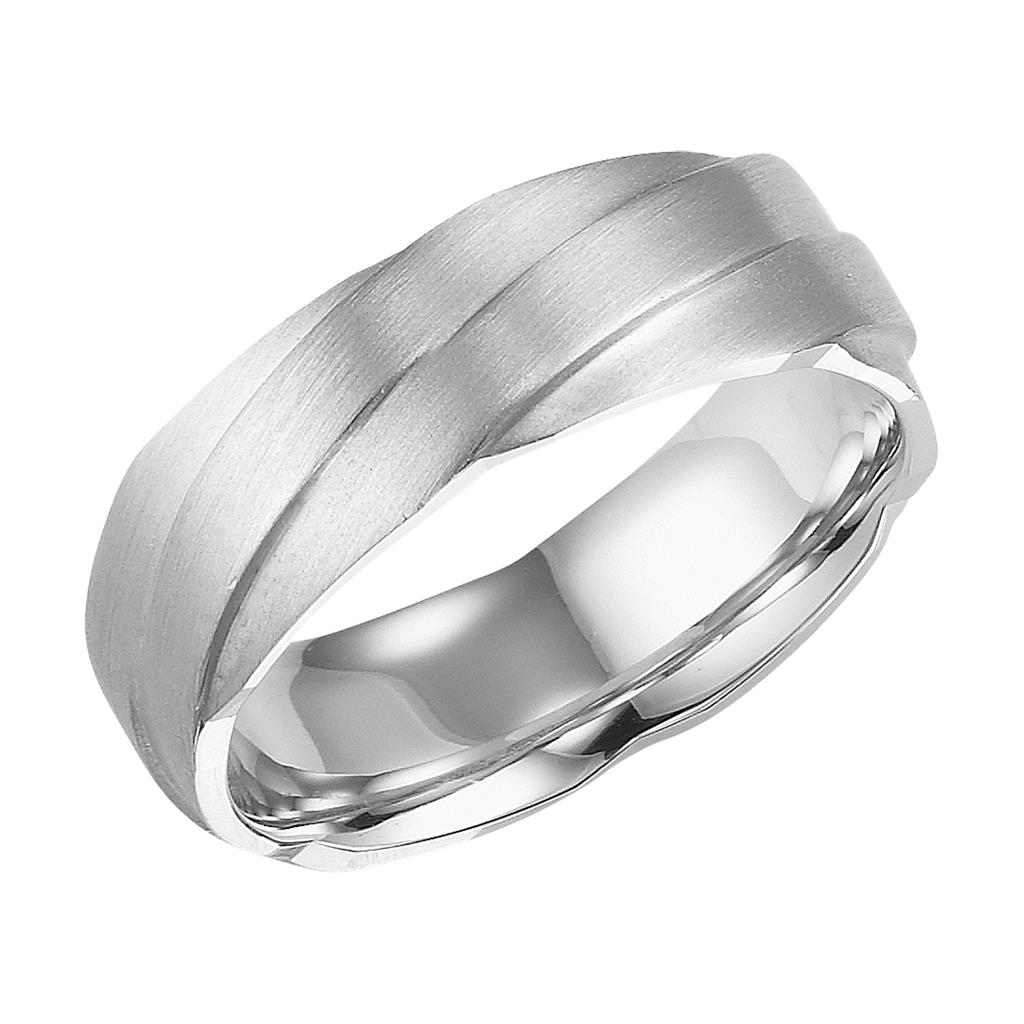 Goldman 14kt White Gold 7mm Satin Finish Rope Accent Comfort Fit Wedding Band