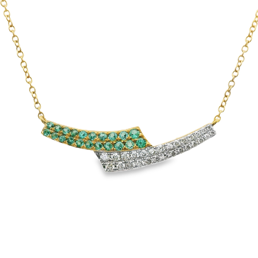 18kt Yellow Gold Natural Emeralds And Natural Diamonds Bar Pendant (0.69ct)