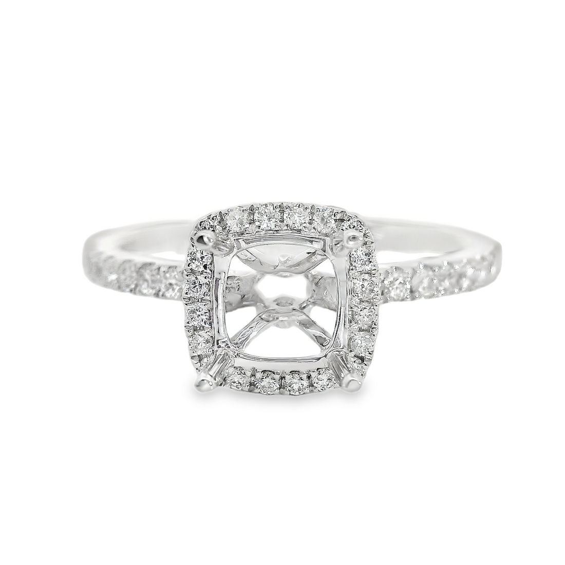 18kt White Gold Full-Cut Diamond Halo Semi-Mount Ring (.32ct)