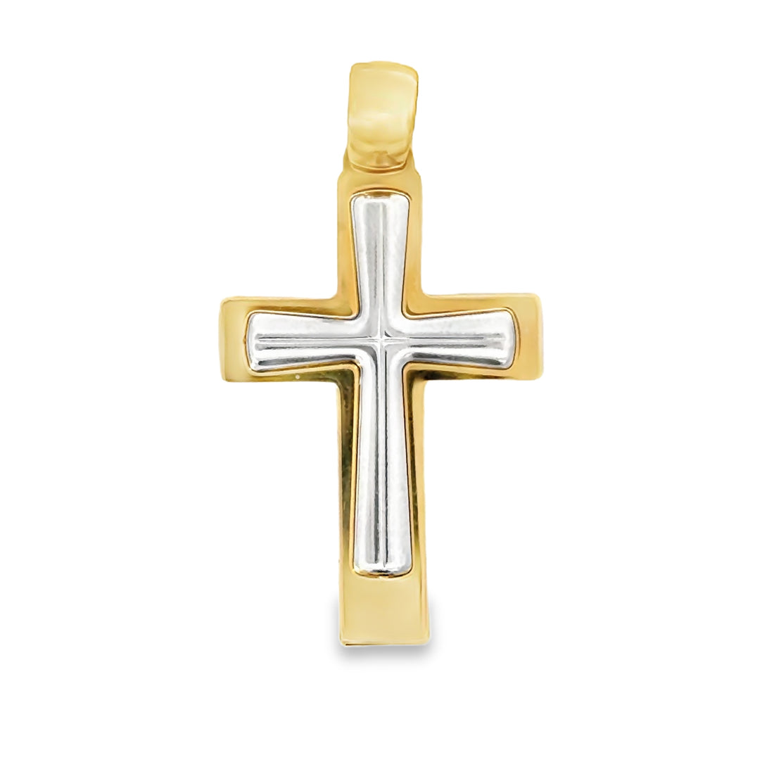 18kt Two-Tone Gold Italian Made Cross Pendant (1.88g)