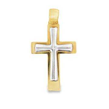 18K Two-Tone Gold Italian Made Cross Pendant (1.88g)