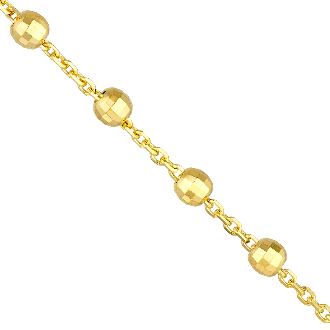 Yellow-Plated Sterling Silver 2.5mm Diamond Cut Bead Station 10" Anklet