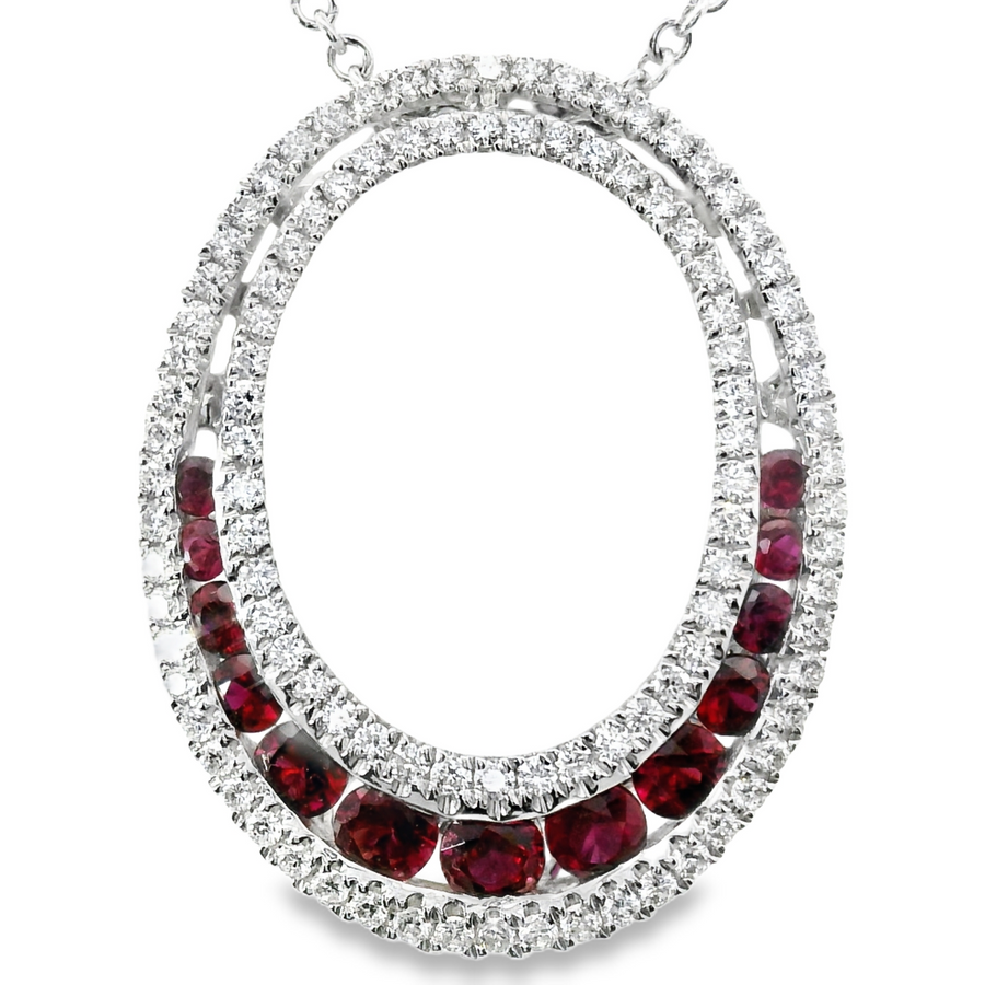 18kt Natural Round Rubies and Natural Diamonds Oval Pendant (.98ct)