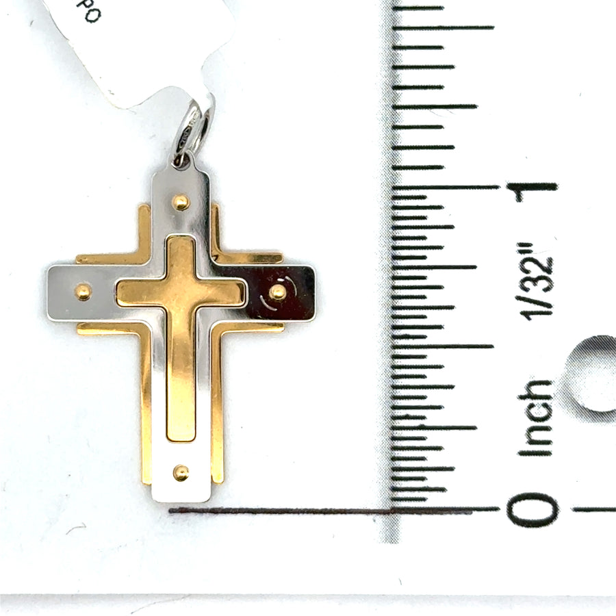 18kt Two-Tone Gold Italian Made Cross Pendant (3.34g)