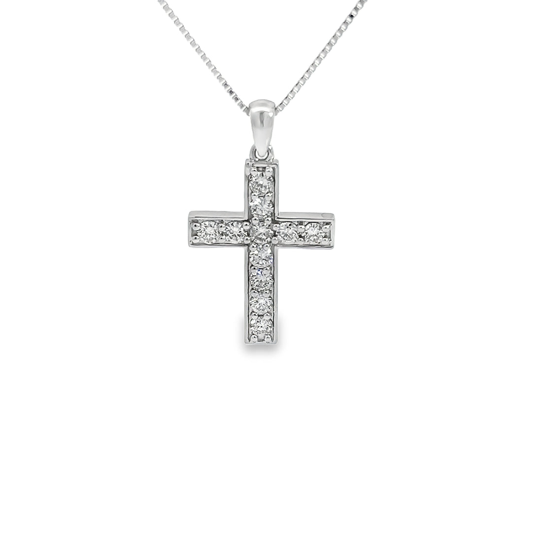 14K White Gold Natural Diamond Cross Pendant (.91ct)