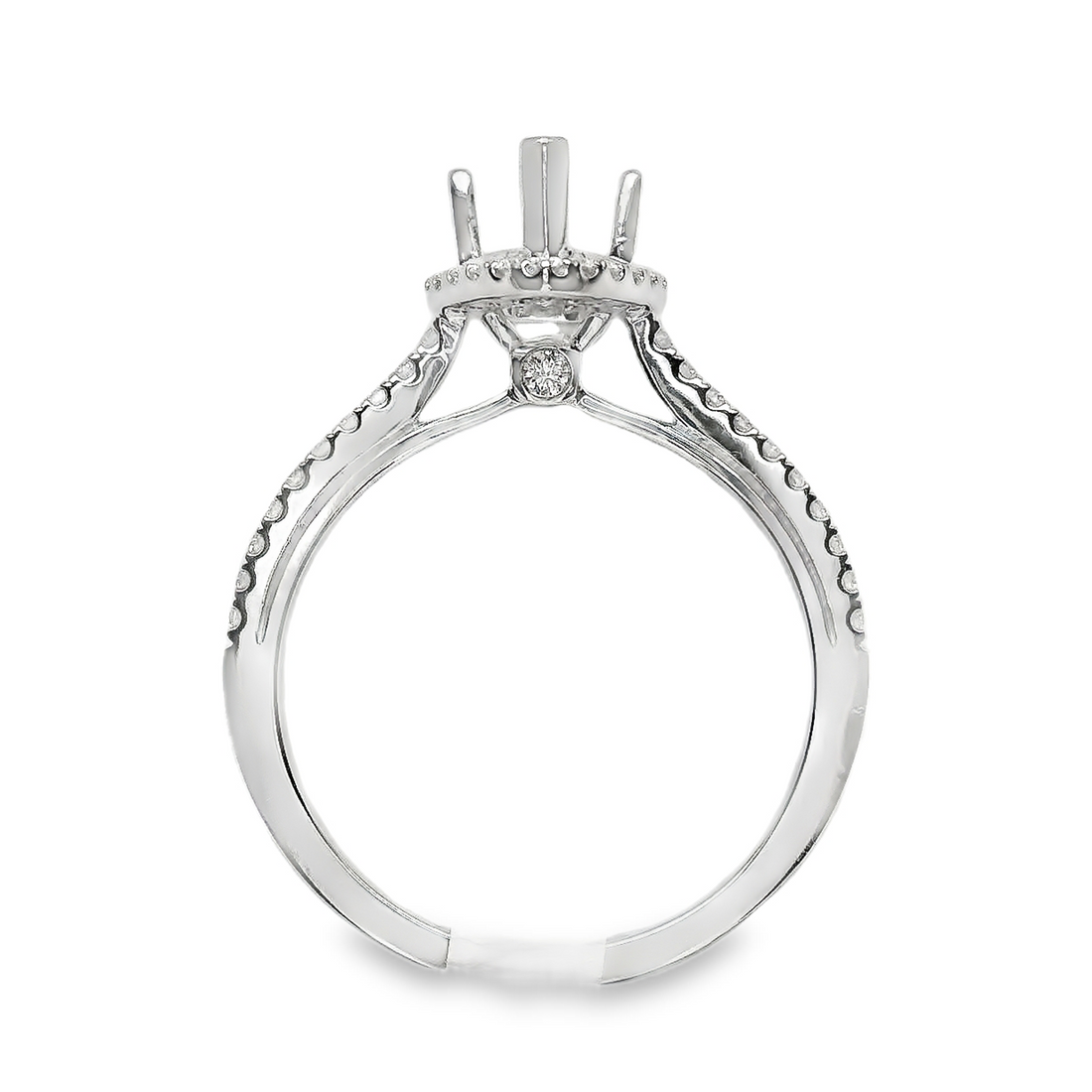 18kt White Gold Full-Cut Diamond Pear-Shaped Halo Semi-Mount Ring (.29ct)
