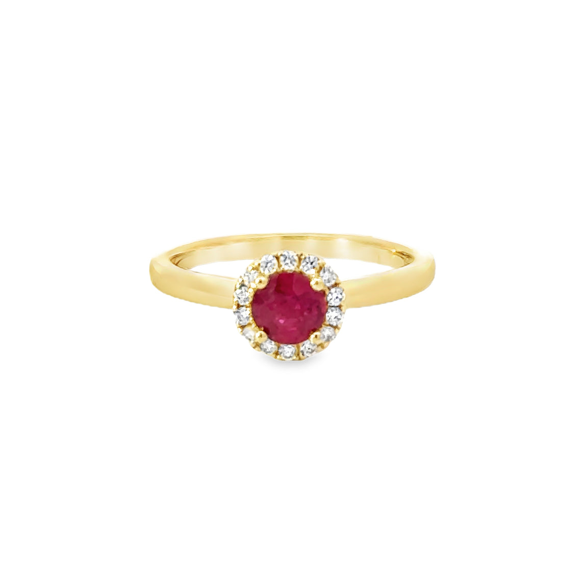 18kt Yellow Gold Round Natural Ruby and Round Natural Diamonds Ring (0.68ct)