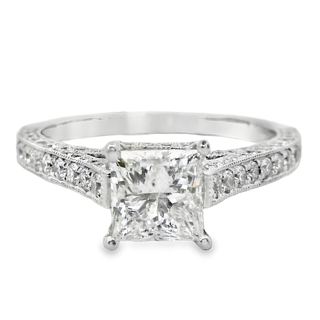 18kt White Gold Natural Princess Cut Diamond Engagement Ring (1.73ct)