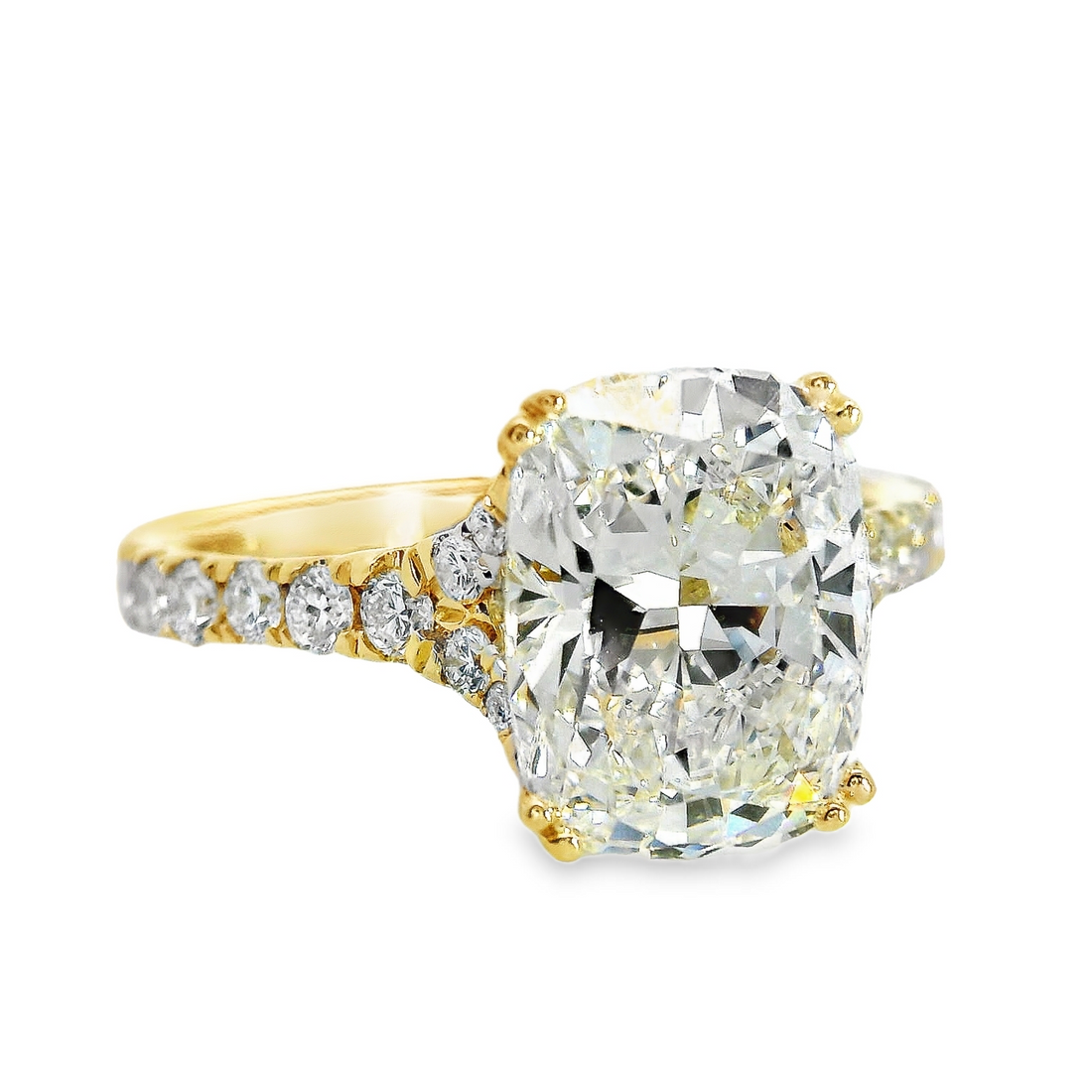 14kt Yellow Gold Lab-Grown Cushion and Round Diamonds Engagement Ring (3.54ct)