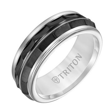 Triton White Tungsten Carbide and Black Titanium 6mm Ring