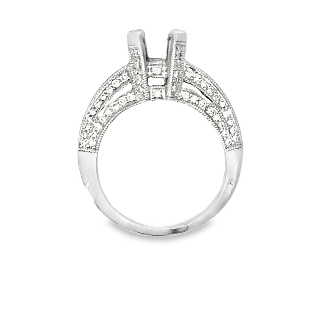 18kt White Gold Vintage Natural Diamonds Semi-Mount Ring (0.85ct)