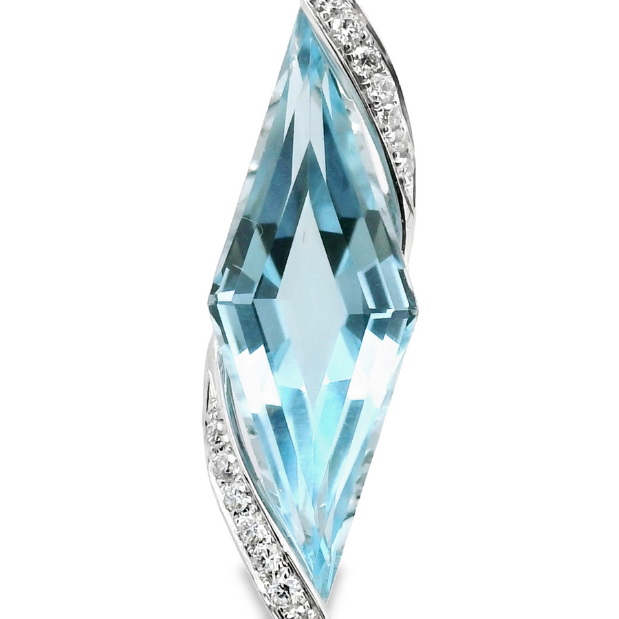 18kt White Gold Natural Fantasy Cut Blue Topaz and Natural Diamonds Pendant (4.88ct)