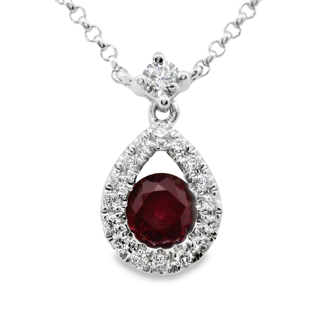 18kt White Gold Natural Diamonds And Natural Ruby Pendant (0.57ct)