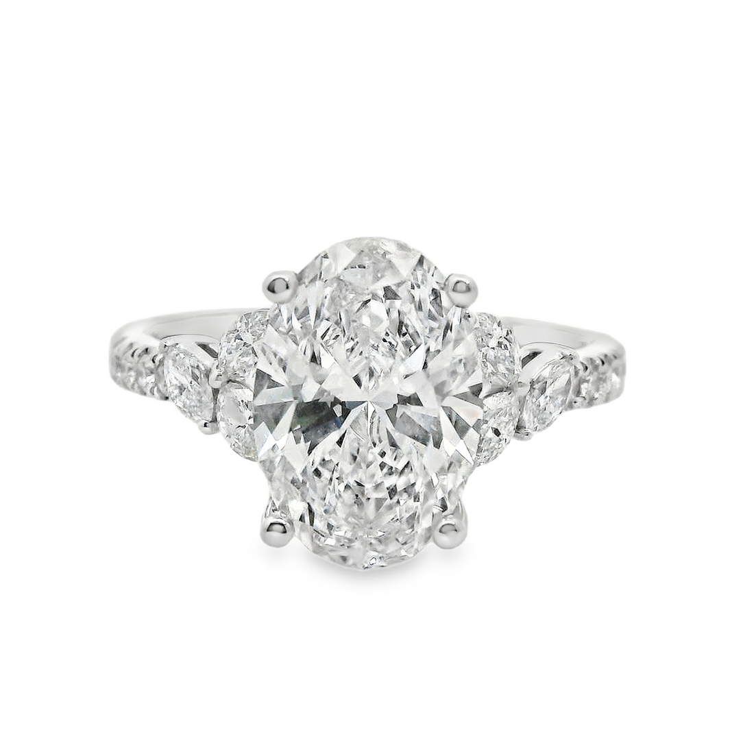 18kt White Gold Lab-Grown Oval and Natural Marquise and Full Cut Diamond Engagement Ring (3.01ct)