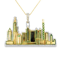 14K Yellow Gold Natural Diamond Chicago Skyline Pendant (1.87ct)