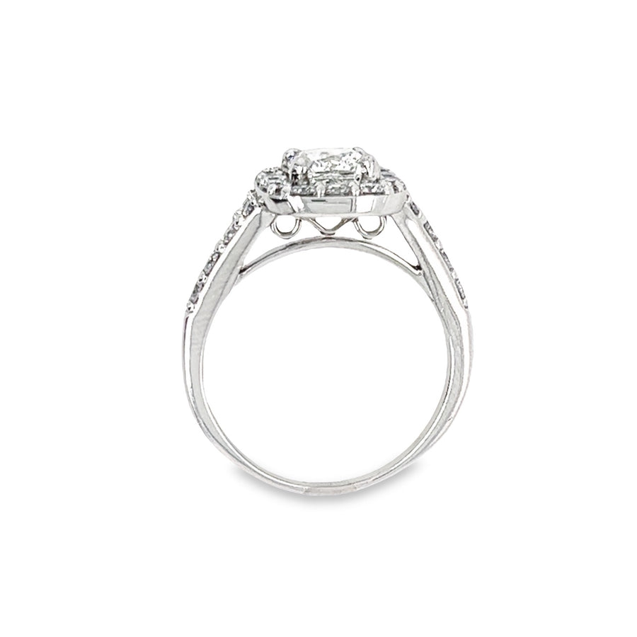 14K White Gold Natural Diamond Halo Engagement Ring (1.09ct)