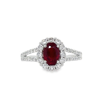 18kt White Gold Oval Natural Ruby and Round Natural Diamonds Ring (1.6ct)