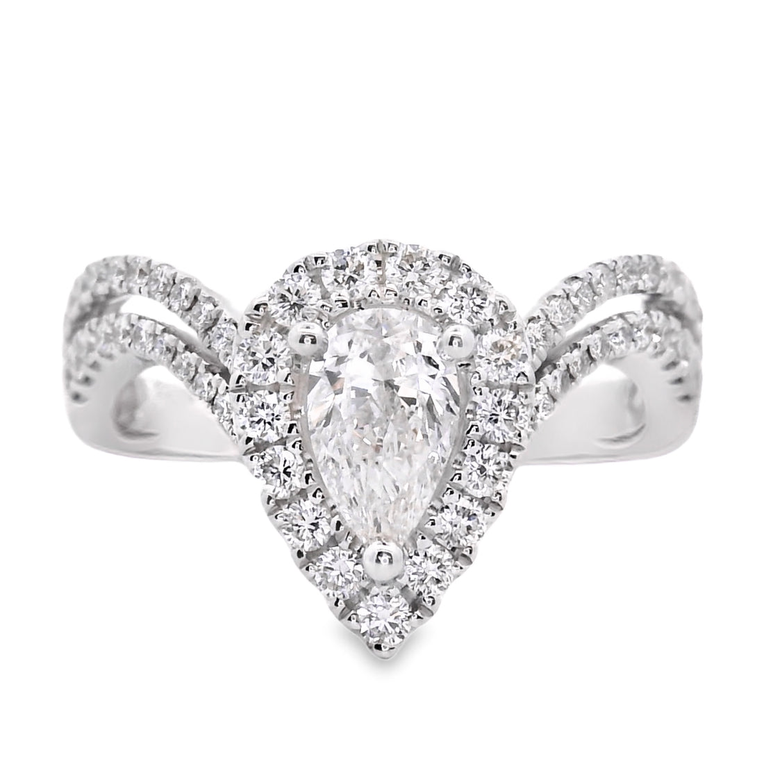 18kt White Gold Natural Pear Diamond Engagement Ring (.87ct)