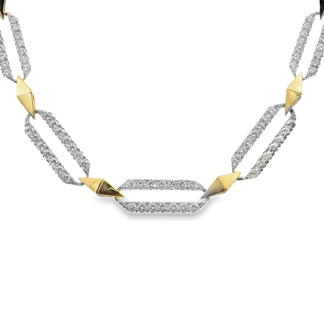 18kt Two-Tone Gold Natural Round Diamond Open Link Necklace (1.55ct)