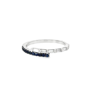 18kt White Gold Baguette Natural Diamonds and Round Natural Sapphires Ring (0.35ct)