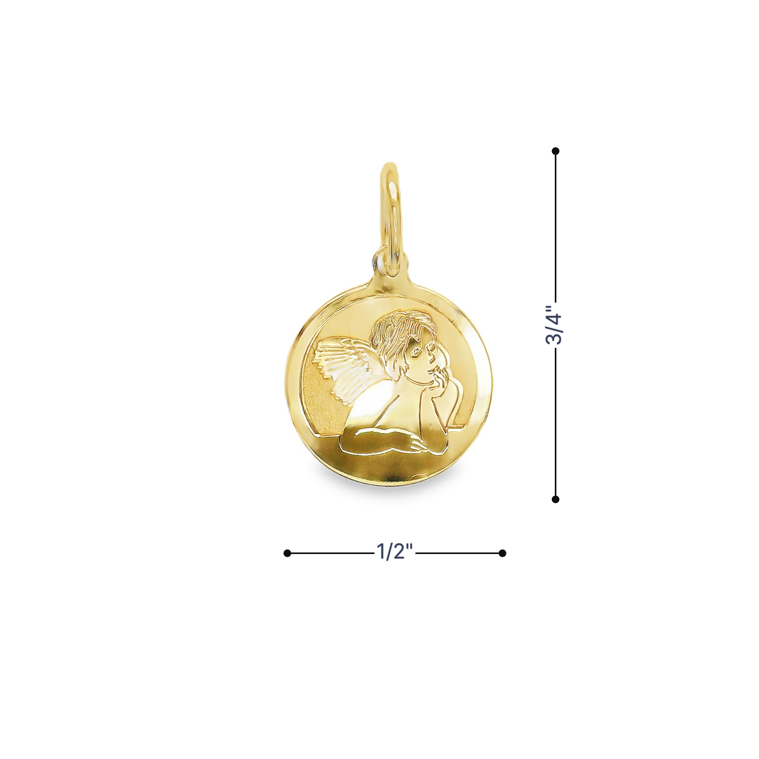 18kt Yellow Gold Italian Made Cherub Disc Charm (.99g)