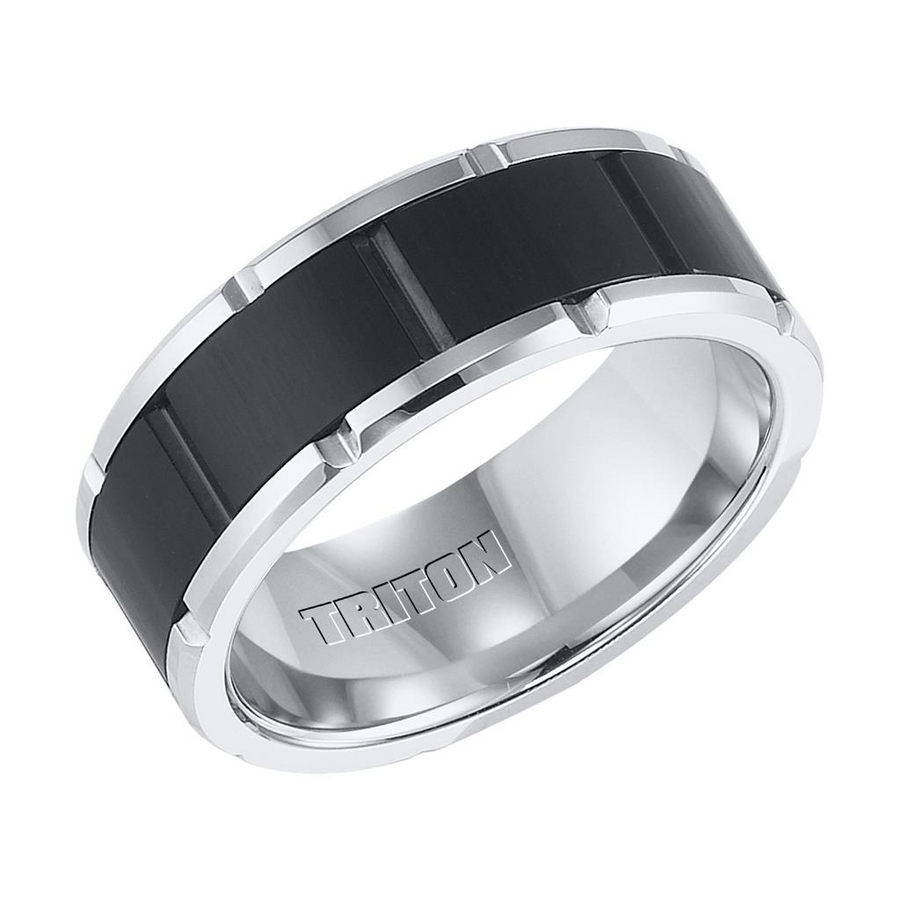 Triton 8.5mm Tungsten Carbide and Black Ceramic Brick Band Ring