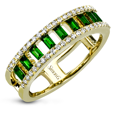 18kt Yellow Gold Round Natural Diamonds and Emerald Natural Emeralds Ring (0.65ct)