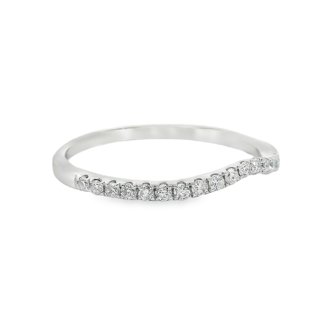 14kt White Gold Natural Round Diamond Curved Wedding Ring (.22ct)