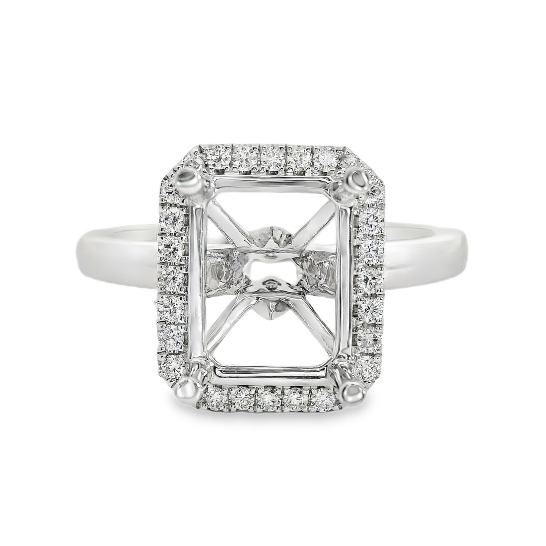 18kt White Gold Full-Cut Diamond Halo Semi-Mount Ring (.16ct)
