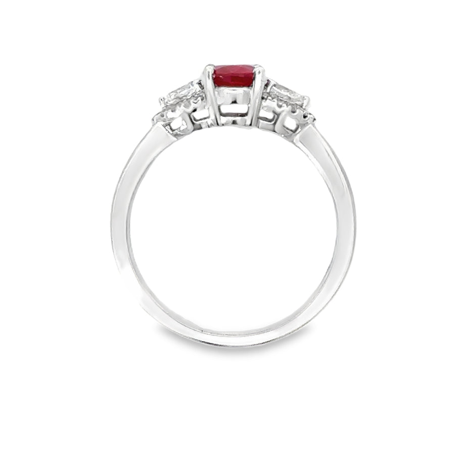 18kt White Gold Oval Natural Ruby and Round Natural Diamonds Ring (1.2ct)