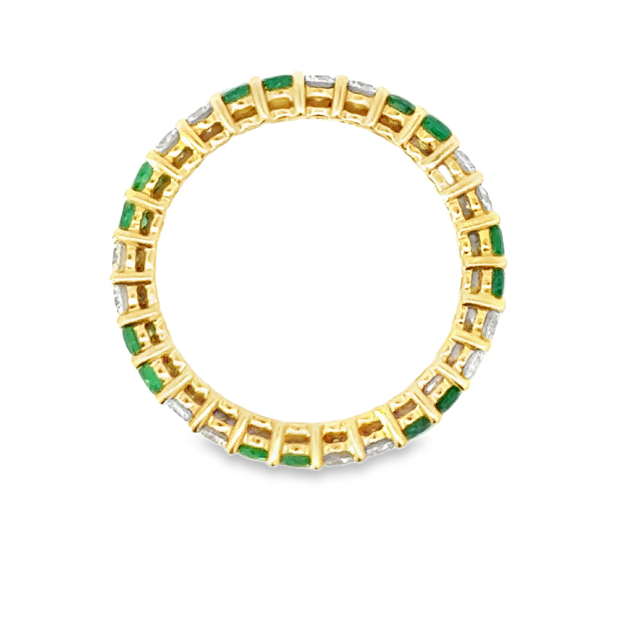 18kt Yellow Gold Round Natural Diamonds and Round Natural Emeralds Ring (1.4ct)