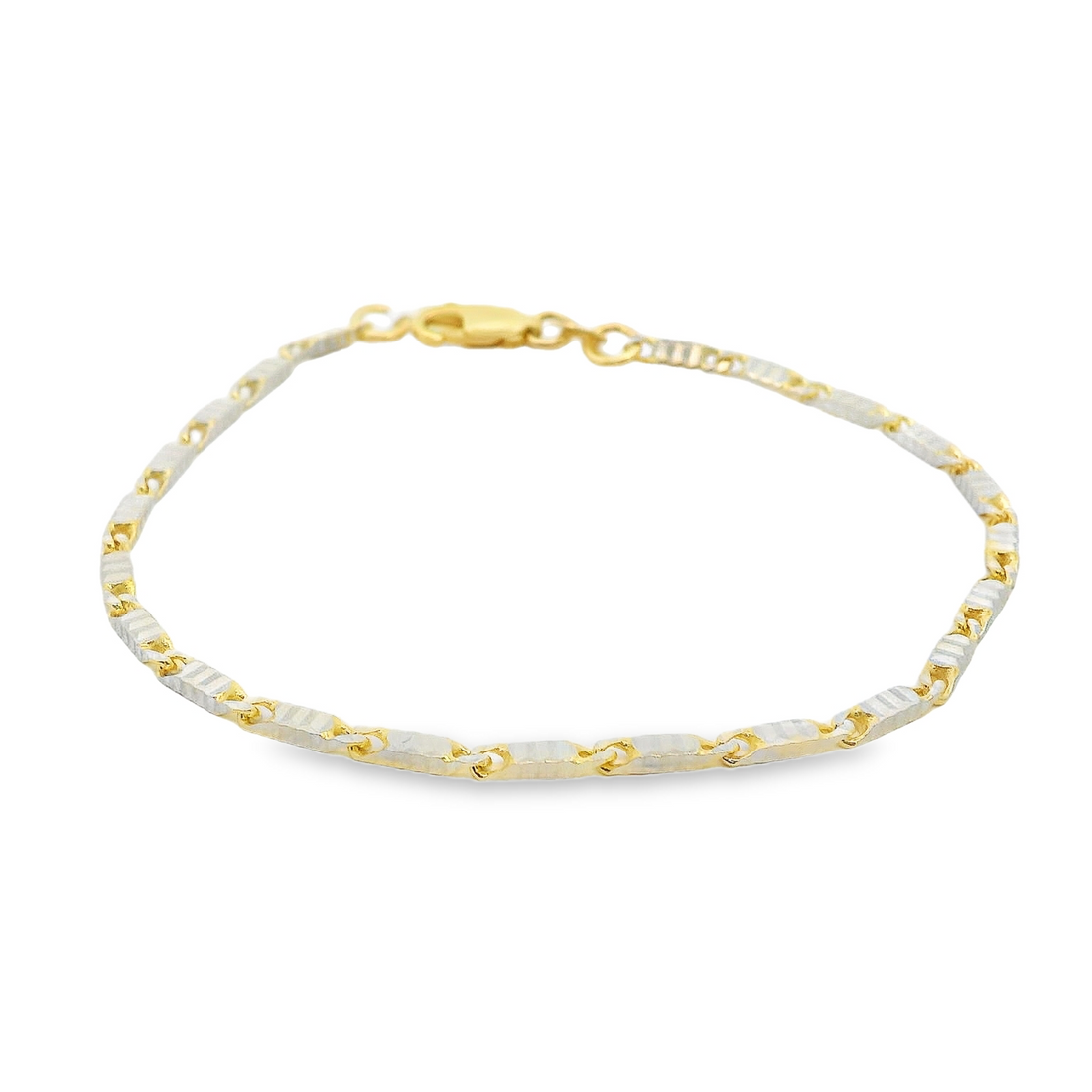 14kt Two-Tone 7" 1.5mm Fancy Link Bracelet (5.0g)