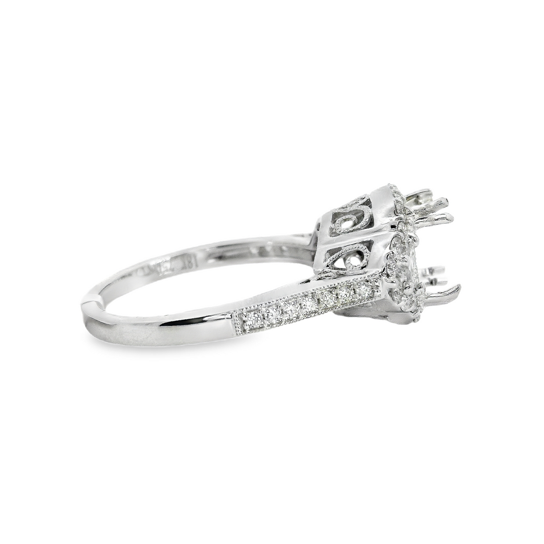 18kt White Gold Natural Round and Natural Baguette Diamond Semi-Mount Ring (.60ct)