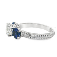 18kt White Gold Natural Round Brilliant Diamond and Lab-Grown Chatham Sapphire Engagement Ring (3.70ctw)