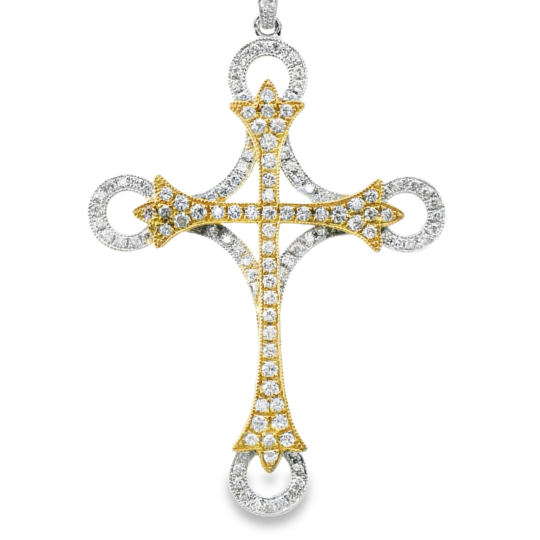 18kt Tu-Tone Gold Natural Diamond Cross Pendant (0.69ct)