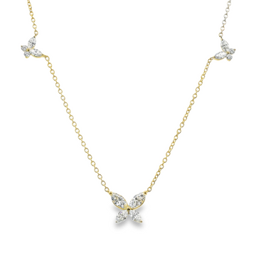 18kt Yellow Gold Natural Round and Marquise Diamond Butterfly Pendant (.81ct)