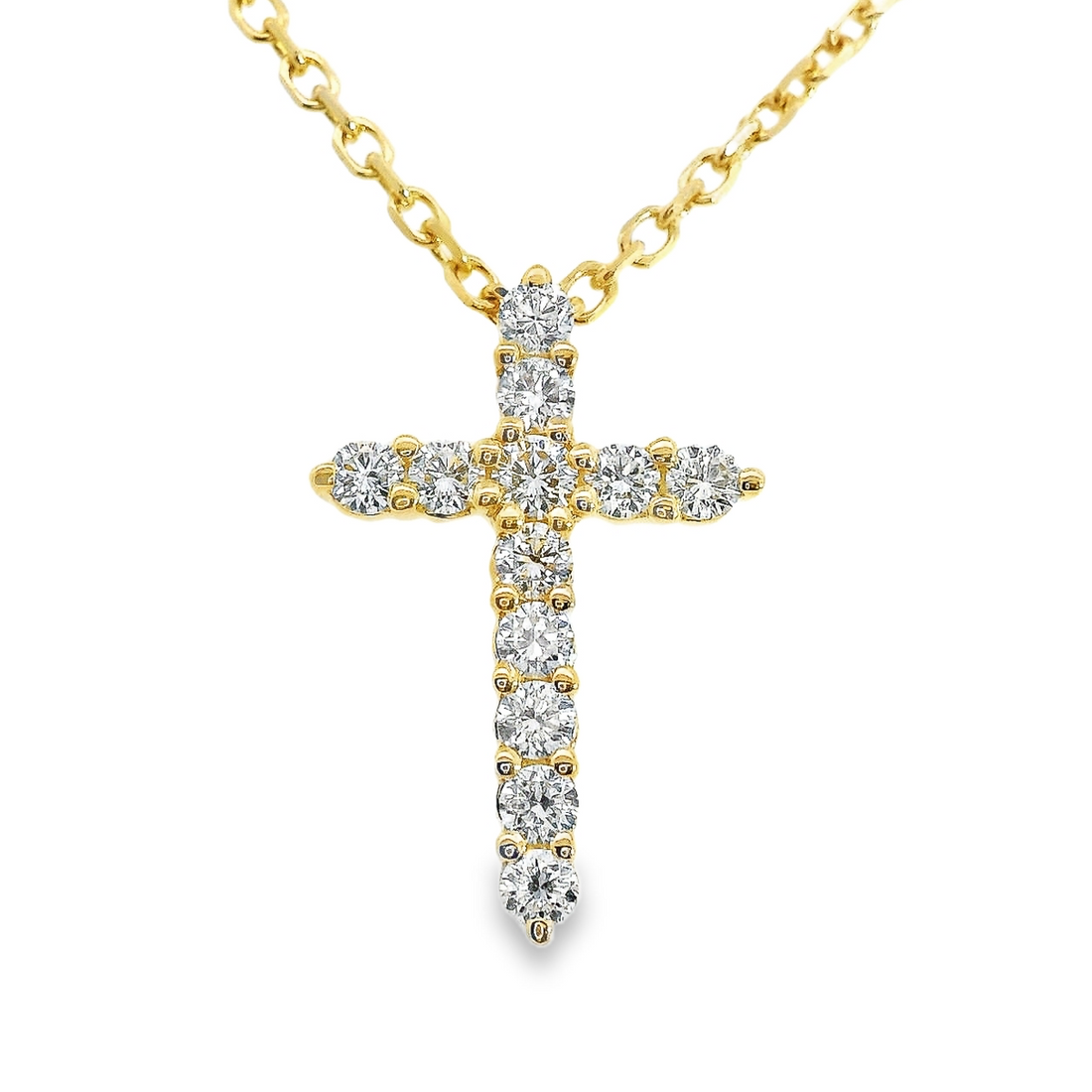 18kt Yellow Gold Natural Round Diamond Cross Pendant (.47ct)