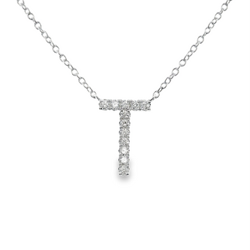 18kt White Gold Natural Diamond Initial "T" Pendant (0.13ct)
