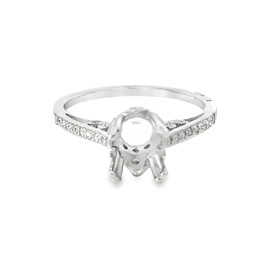 18K White Gold Antique Style Diamond Semi-Mount Engagement Ring (.17ct)