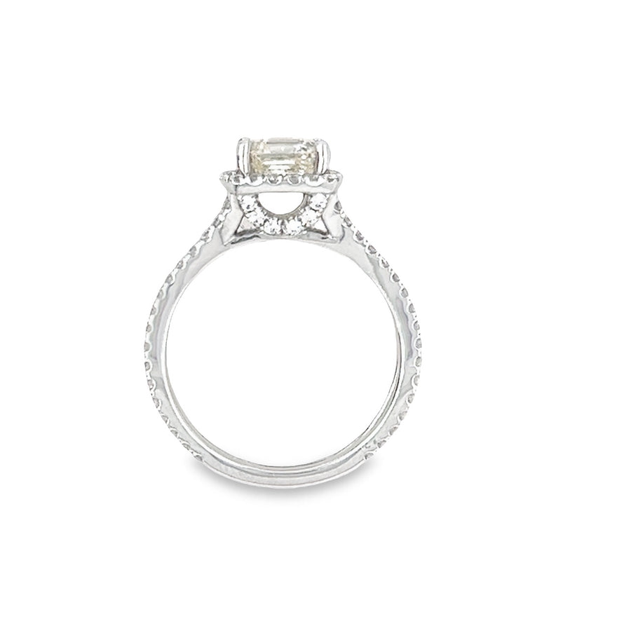 18K White Gold Square Natural Diamond Halo Engagement Ring (1.56ct)