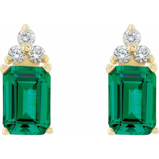 14kt Yellow Gold Lab-Grown Emerald and Natural Round Diamond Earrings (2.10ct)