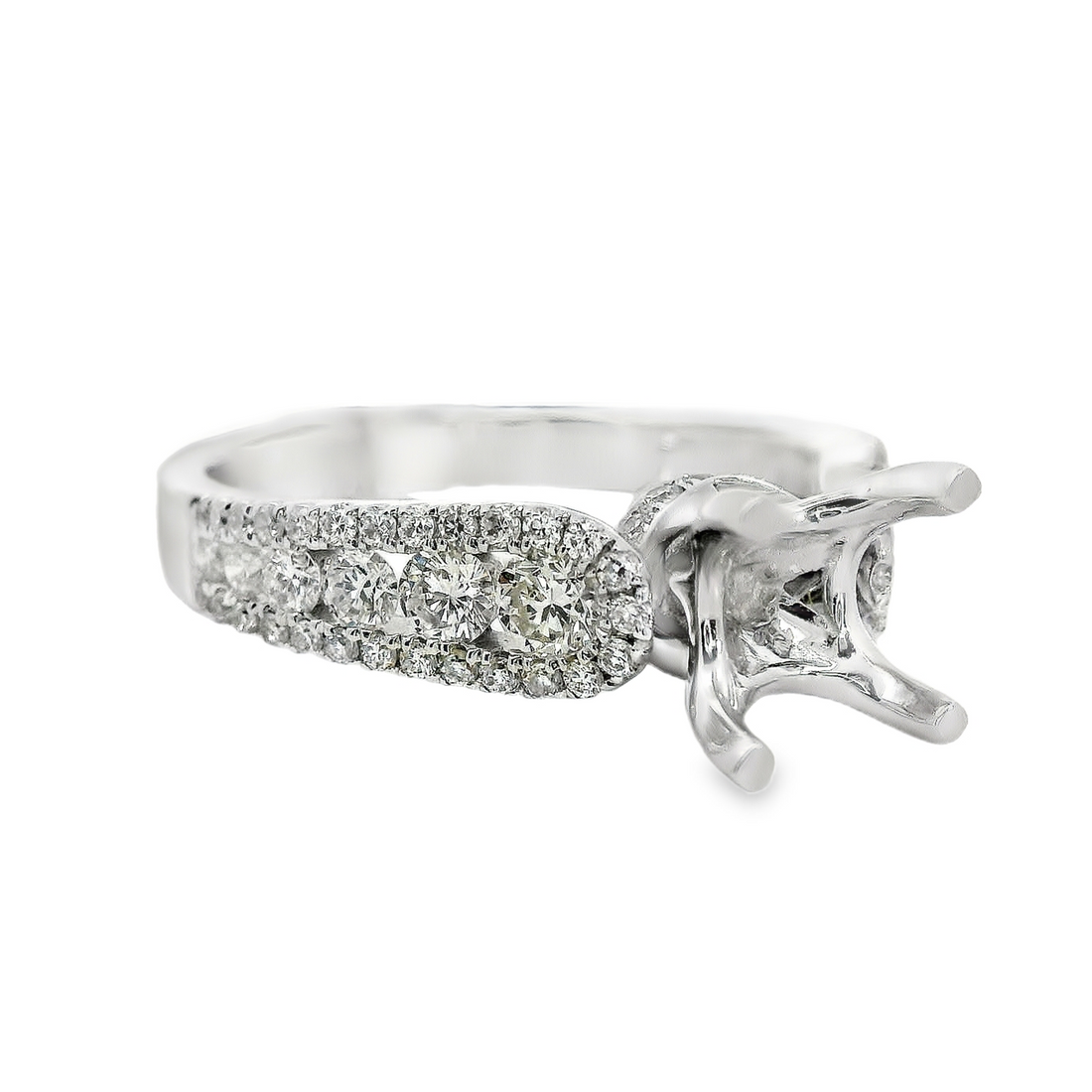 18kt White Gold Natural Full-Cut Diamonds Semi-Mount Ring (.77ct)