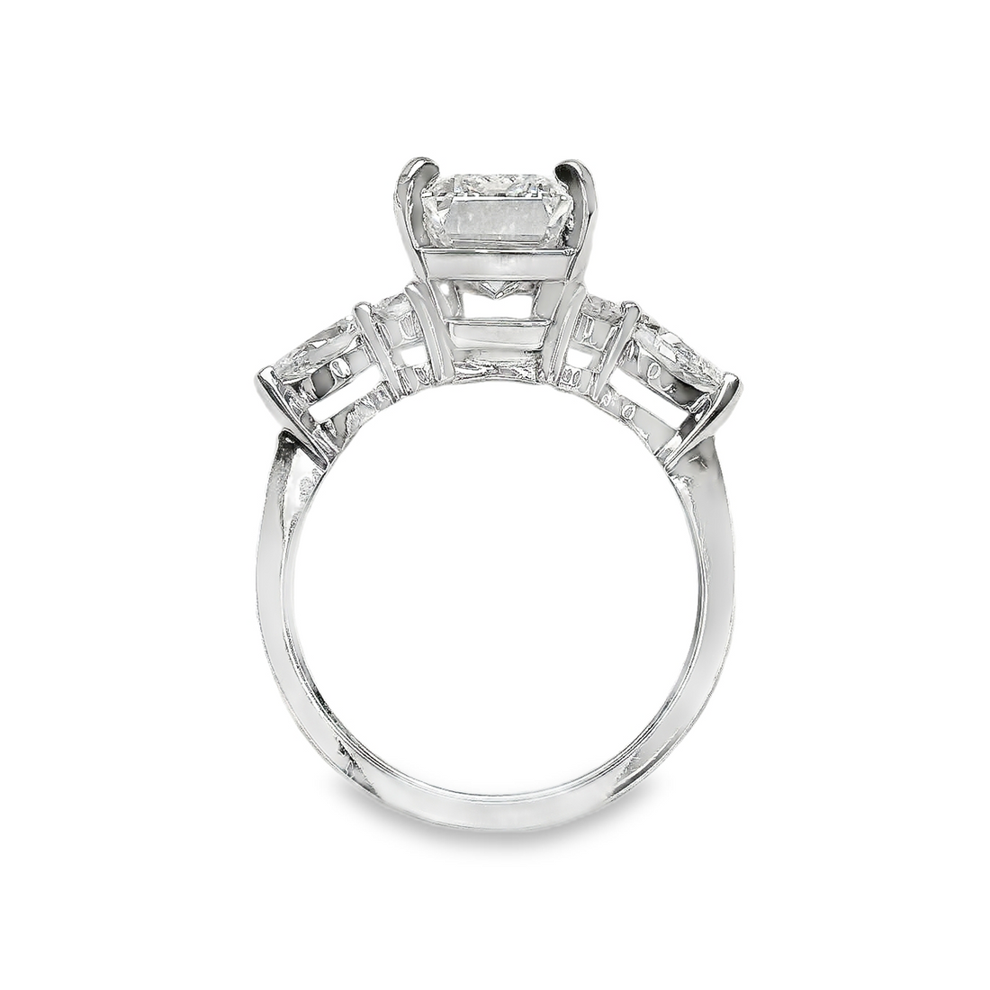 14kt White Gold Lab-Grown Emerald Cut & Pear Diamonds 3-Stone Engagement Ring (3.79ct)