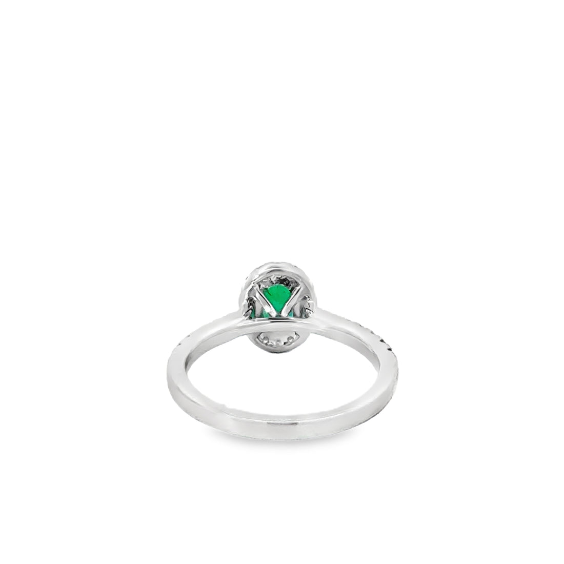 18kt White Gold Oval Natural Emerald and Round Natural Diamond Halo Ring (.86ct)