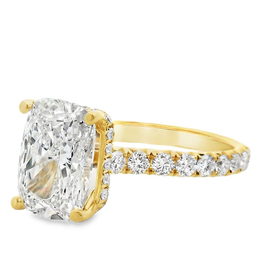 18kt Yellow Gold Lab-Grown Cushion Diamond Engagement Ring (3.99ct)
