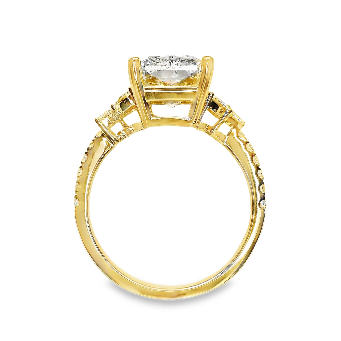 18kt Yellow Gold Lab-Grown Radiant Diamond and Natural Round Diamonds Engagement Ring (3.95ct)