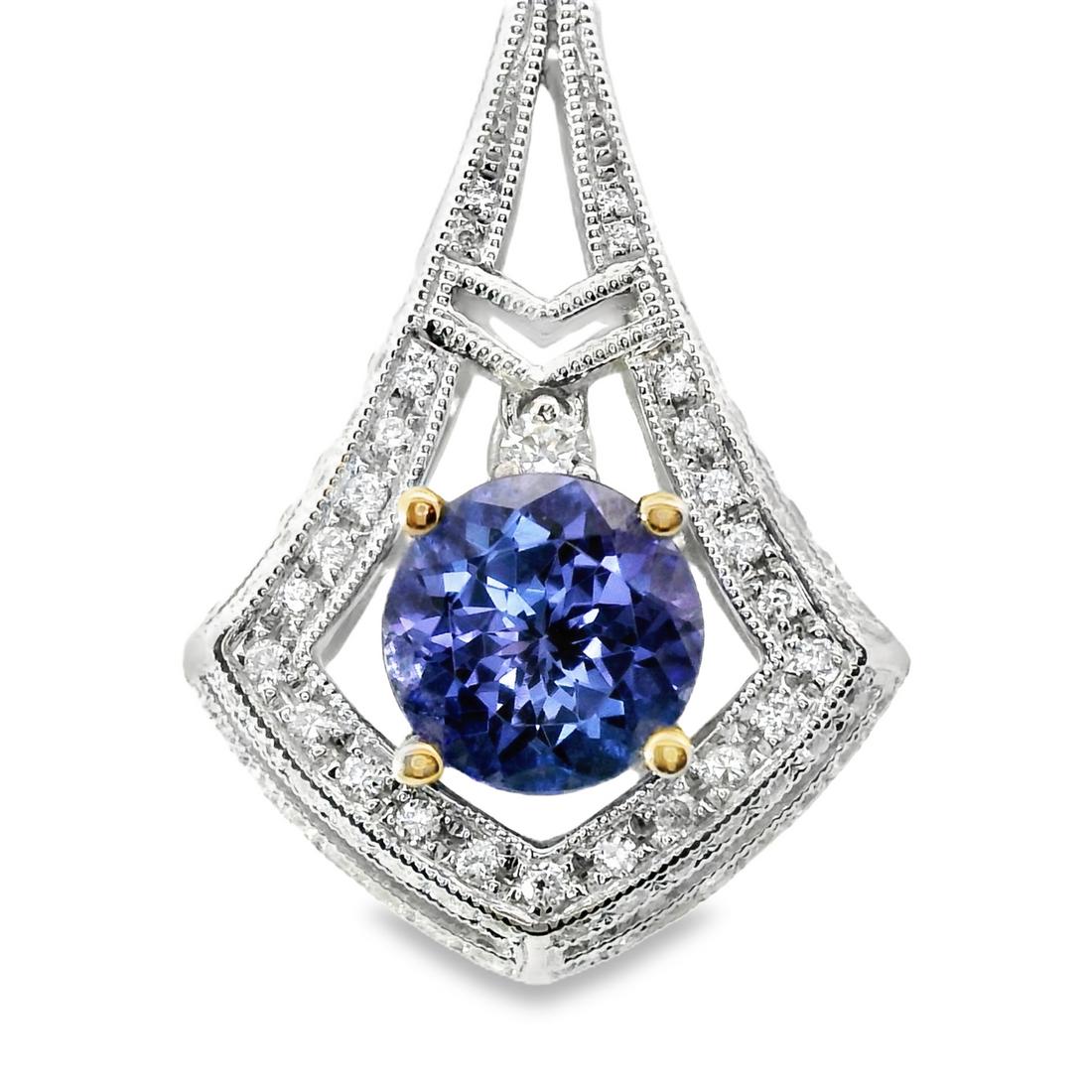 18kt White Gold Natural Diamonds And Natural Tanzanite Pendant (1.59ct)