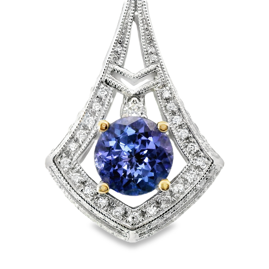 18kt White Gold Natural Diamonds And Natural Tanzanite Pendant (1.59ct)