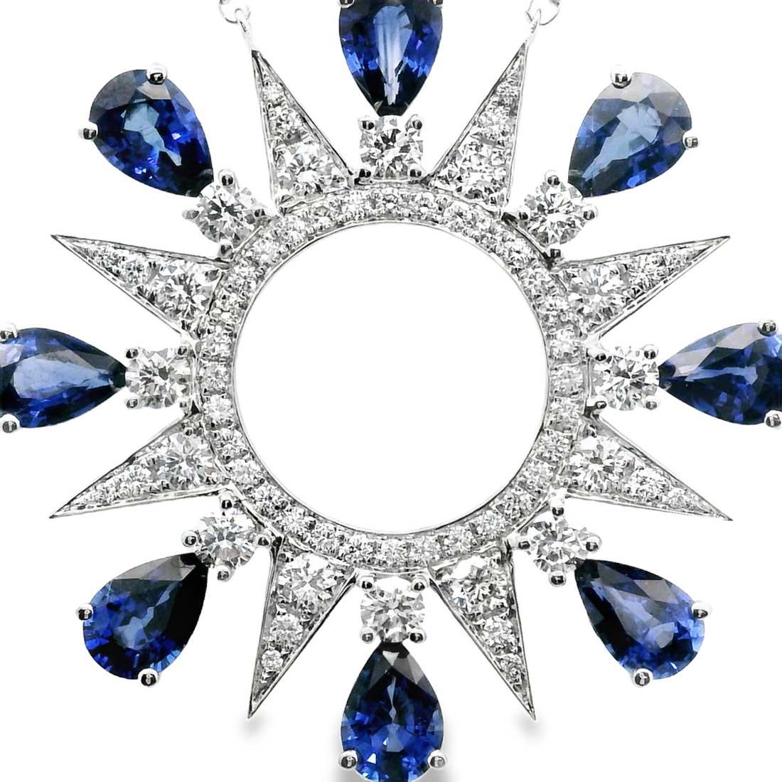 18kt White Gold Natural Pear Sapphires and Natural Diamonds Pendant (4.62ct)
